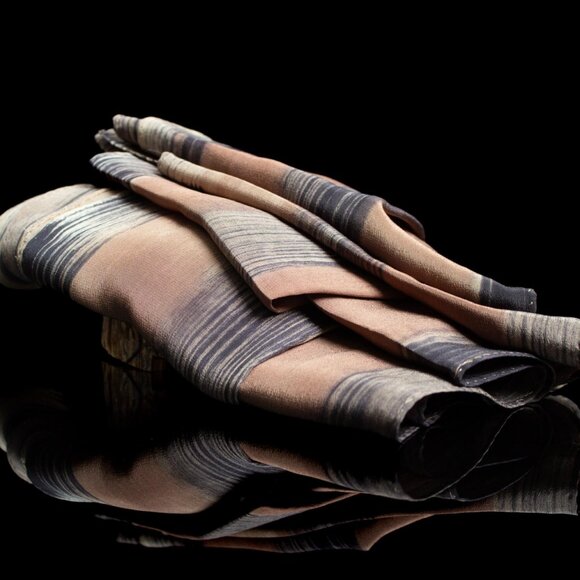 Handcrafted Silk Scarf With Abstract Stripes Pattern | Hair Scarf or Head Scarf - Picture 2 of 7